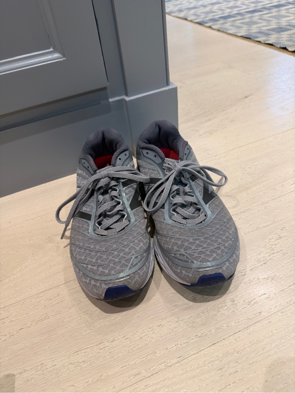 New Balance Gray Mesh Running Sneakers with Navy Accents